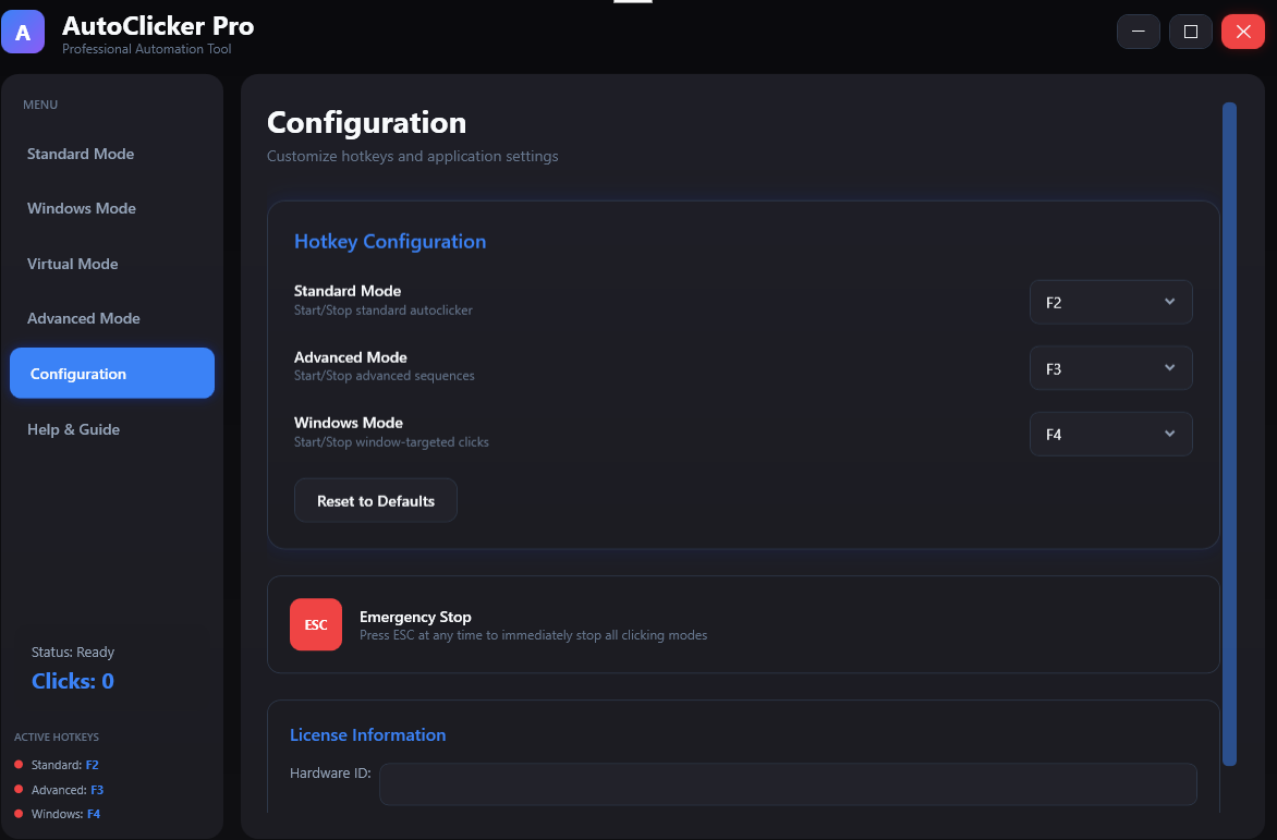AutoClick Pro hotkey configuration
