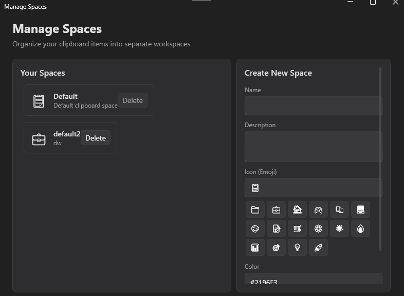 ClipboardBuddy workspaces and folders view