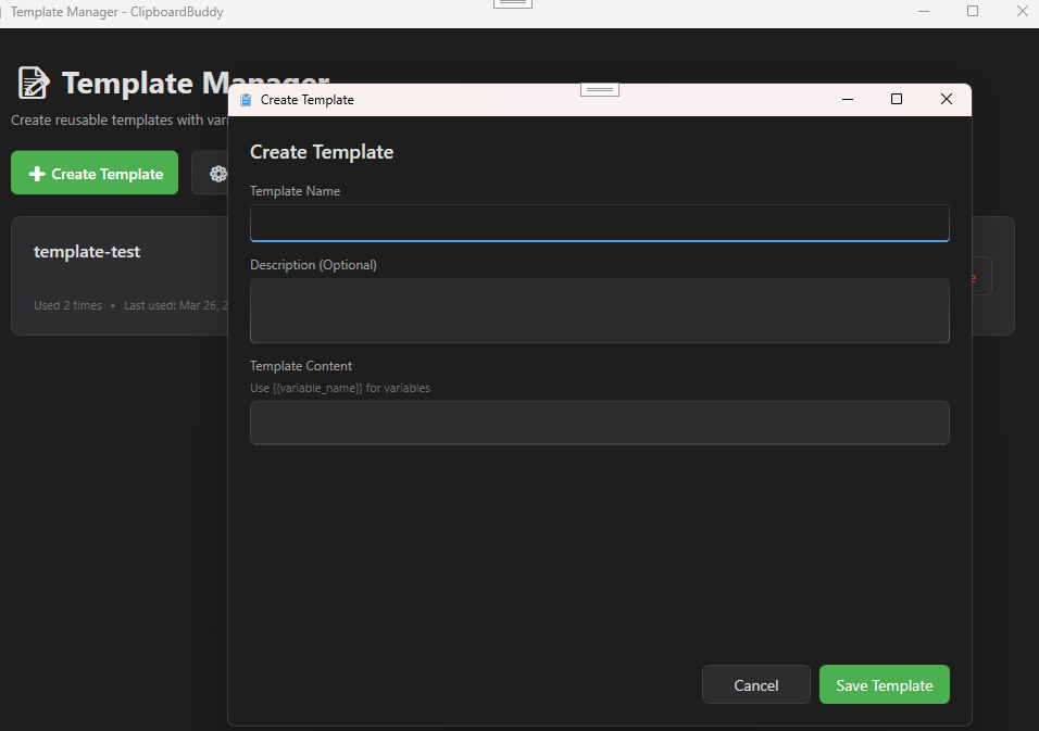 ClipboardBuddy templates with variable support